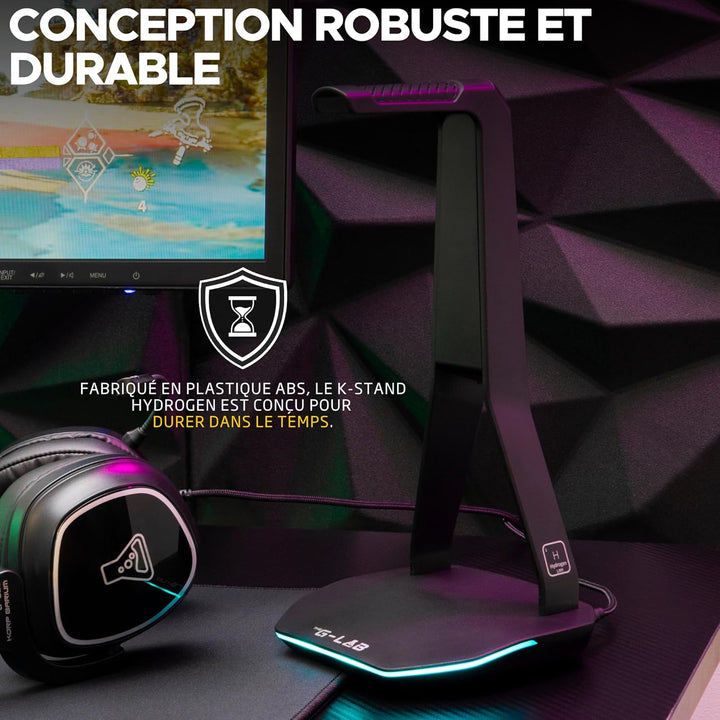 The G-Lab – K-Stand Hydrogen – Gaming Kopfhörer Ständer – RGB mit 7 Farben, EIN/Aus-Schalter, 2X USB