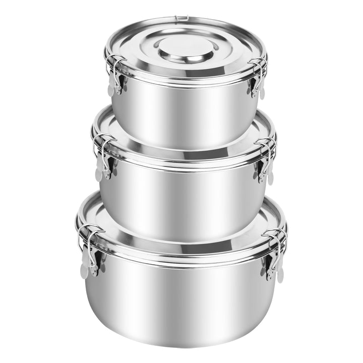 Edelstahl Behälter 3 Pack, 304 Edelstahl Brotdose (660ml/1040ml/1590ml) Erwachsenen Lebensmittelbehä