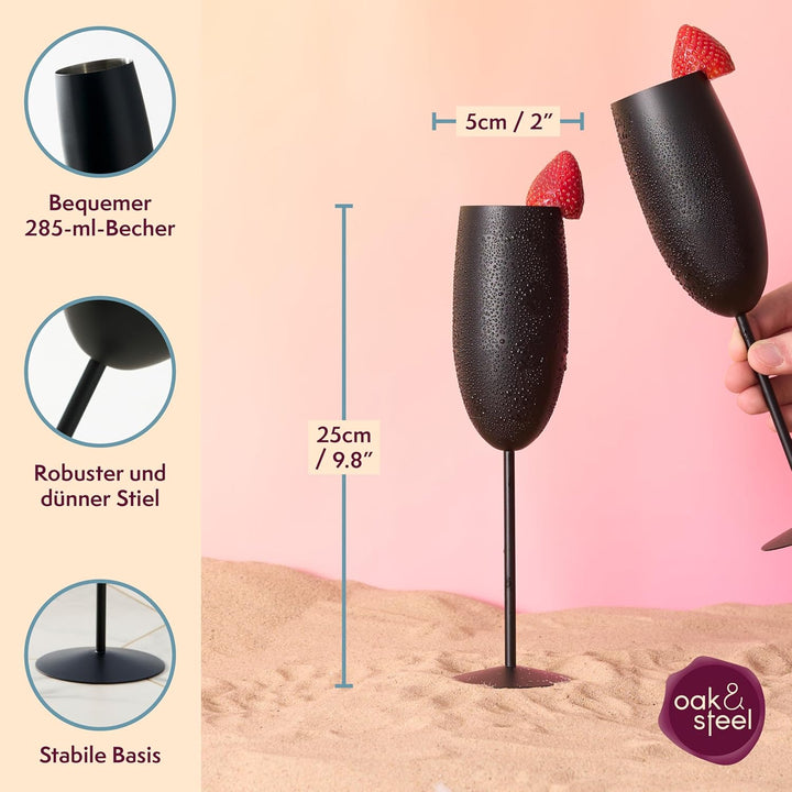 Oak & Steel - 4 Edelstahl Sektgläser Geschenkset (285ml), Champagner & Prosecco Gläser - Matte Schwa