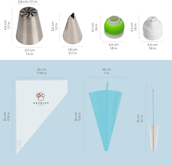Wenburg Spritztüllen Set - 29 teilig - Verschiedene Spritzbeutel mit Tüllen Profi - Backset mit viel