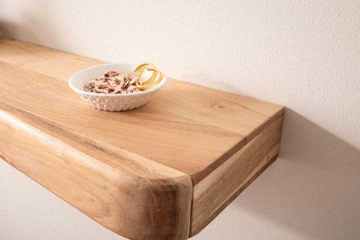Wohnling Wandregal Akazie Massivholz 60cm mit Zwei Schubladen - Design Regal für die Wand - Holz Wan