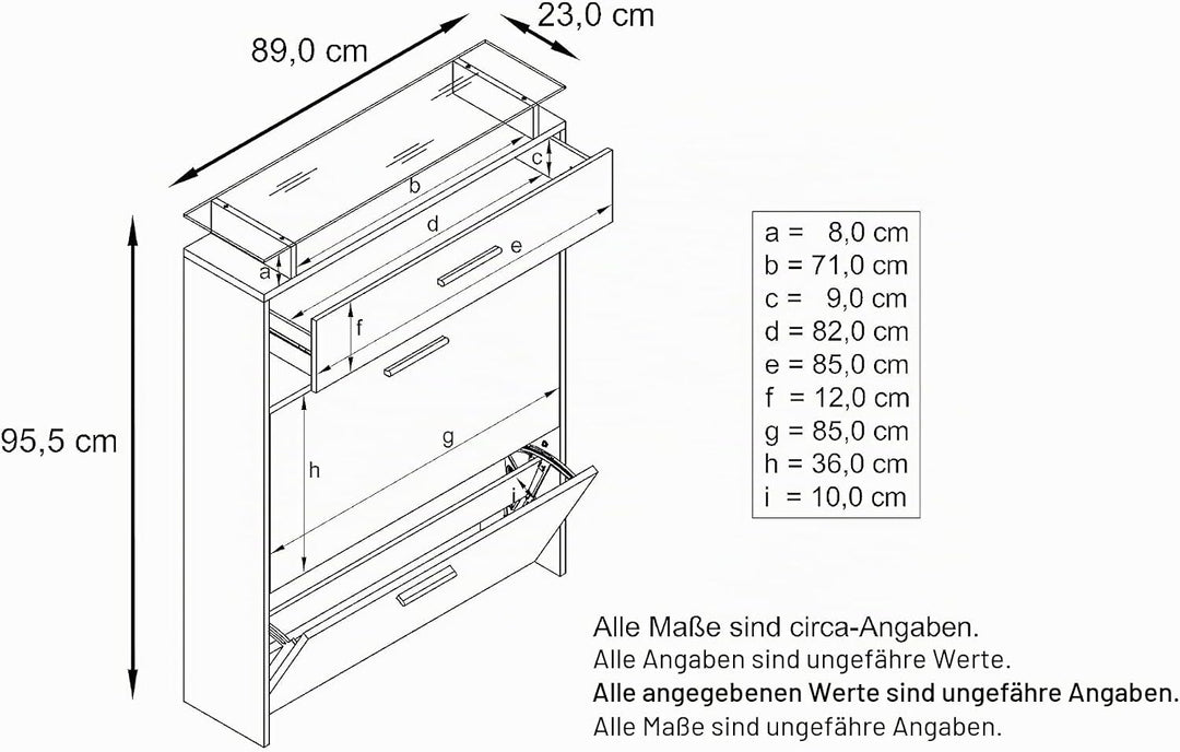 Vladon Schuhschrank Malea, hängender Schuhkipper für 16 Paar Schuhe mit 2 Klappen und 1 Schublade un