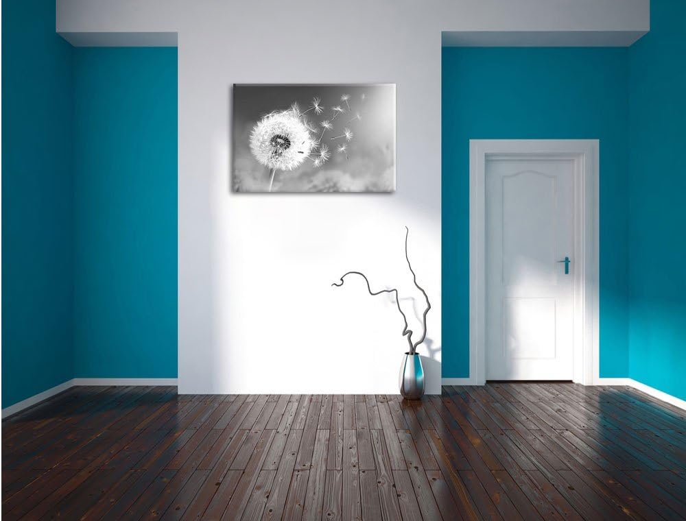 Löwenzahn Samen Kunst B&W, Format: 100x70 auf Leinwand, XXL riesige Bilder fertig gerahmt mit Keilra