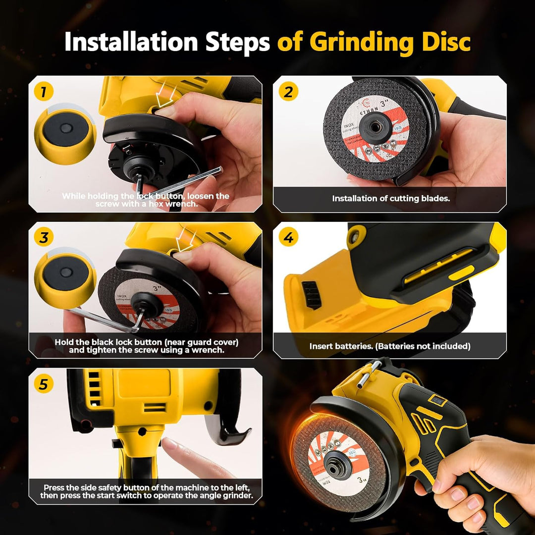 Akku-Winkelschleifer für Dewalt 18/20 V, bürstenloser Mini-Winkelschleifer, 20.000 U/min, 75 mm, kle