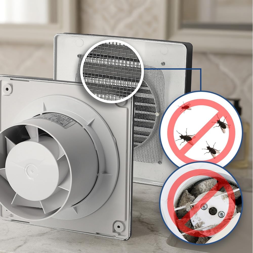 Horoz Electric Badlüfter 100 mm Anthrazit 12 W FELIX - Leiser Wandlüfter aus ABS mit Filter 43 dB, L