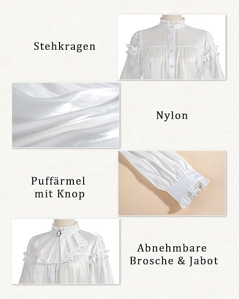 Viktorianische Bluse Gothic Damen Vintage Stehkragen Langarm Oberteil Steampunk Damen Renaissance He