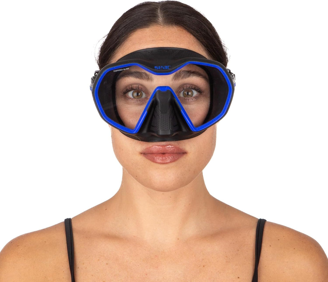 Seac Icona, rahmenlose Einglas-Tauchmaske, 100% Made in Italy schwarz/blau, schwarz/blau