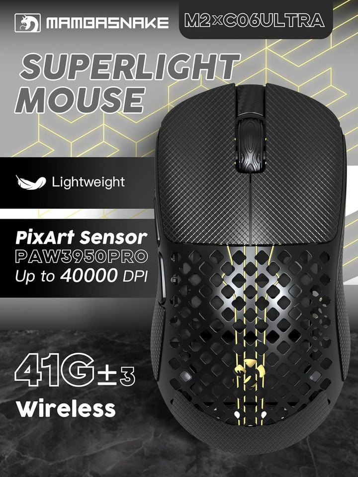 MAMBASNAKE M2 Ultra-Lightweight Wireless Gaming Mouse, PAW3395PRO Sensor 40000 DPI, 41g Carbon Fiber