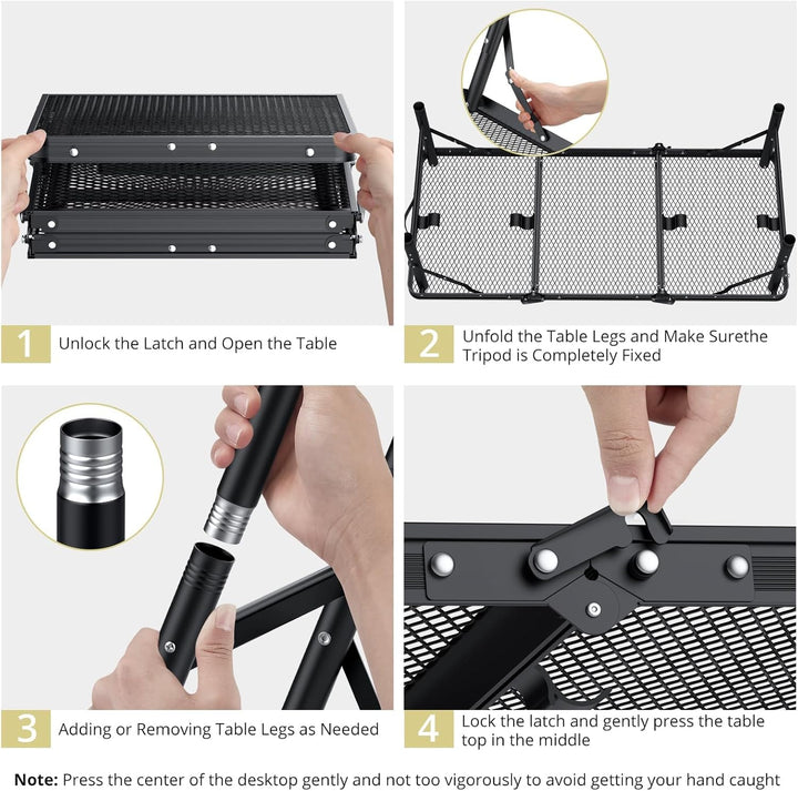 Anbte Campingtisch Klappbar Grilltisch Metallgitter Tischplatte mit 3 Verstellbare Höhe Aluminium Ra