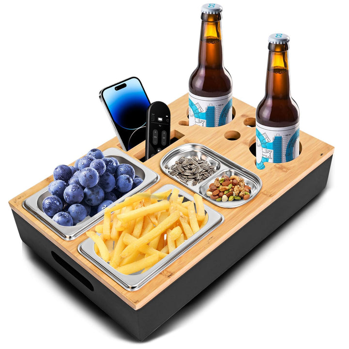 Couchbar Snackbox Schwarz Mit Snackschalen Aus Edelstahl Sofa Tablett Geeignet für Wohnzimmer, Sofa,