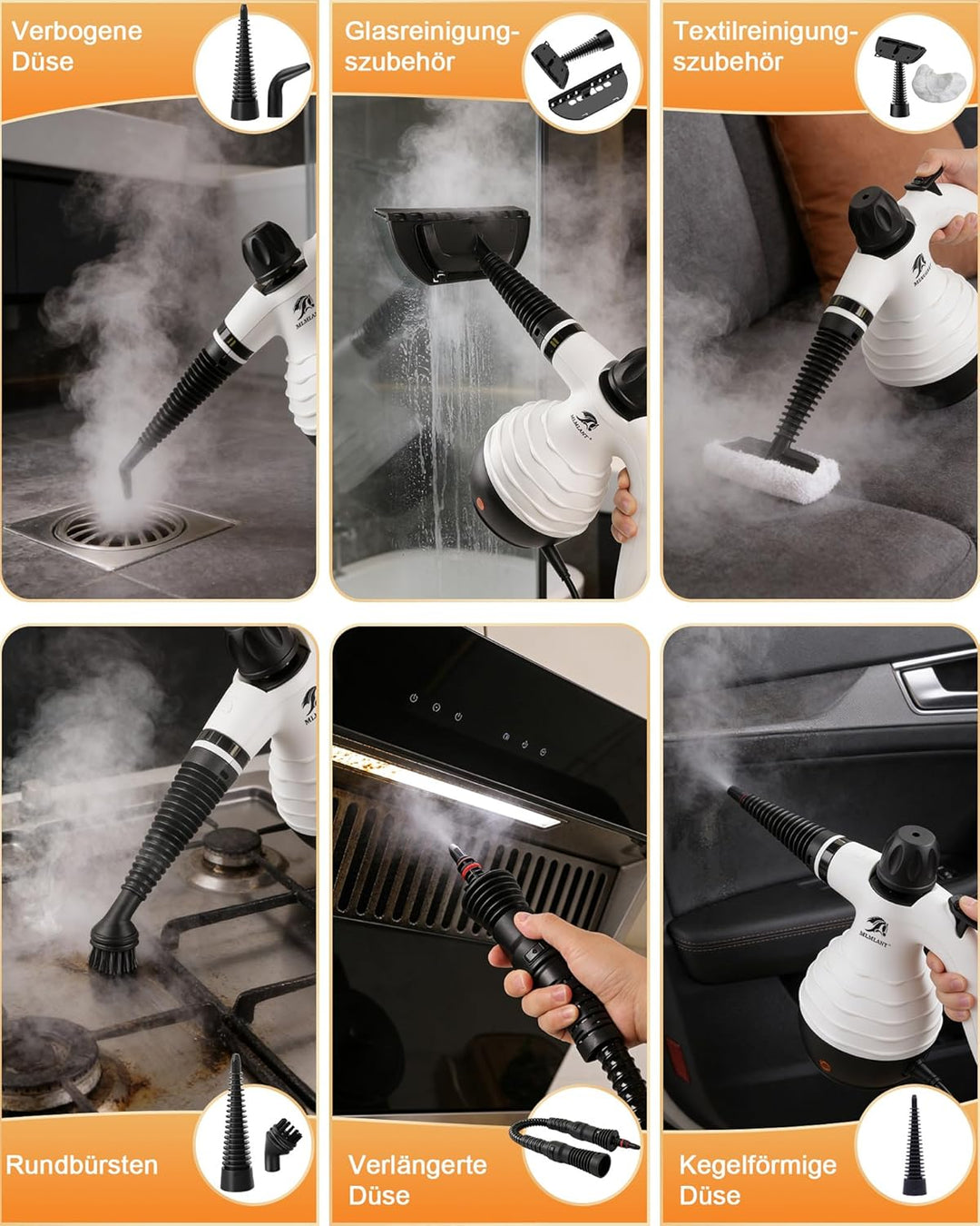 MLMLANT Dampfreiniger, Multifunktionaler Haushaltsreiniger mit Sicherheitsverschluss und 10 Zubehört