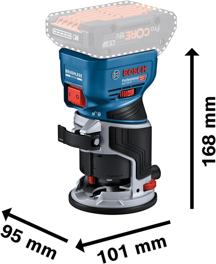 Bosch Professional 18V System Akku-Kantenfräse GKF 18V-8 (Parallelanschl., 2x Saugadapter Fr., Spans