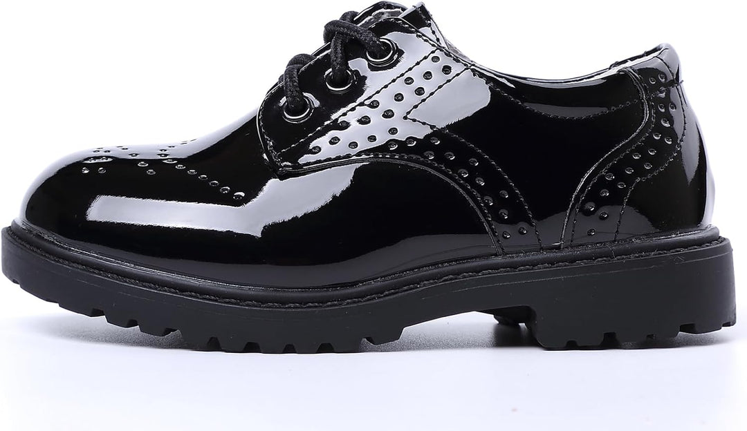 Jungen Schnürhalbschuhe wasserdichte Lackschuhe Schule Oxfords Uniform Hochzeit Anzugschuhe, 21 EU S