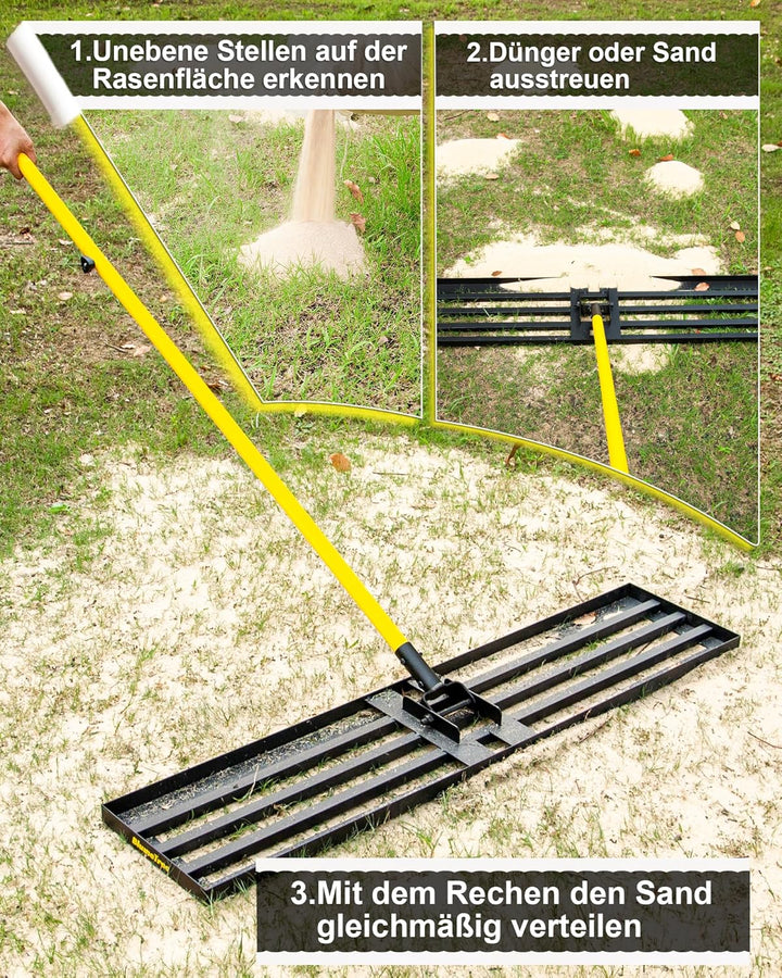 Rasen-Nivellierungsrechen, 2,13m, 114x 25cm, Nivellierwerkzeug, robust, müheloses Rasen-Nivellierwer
