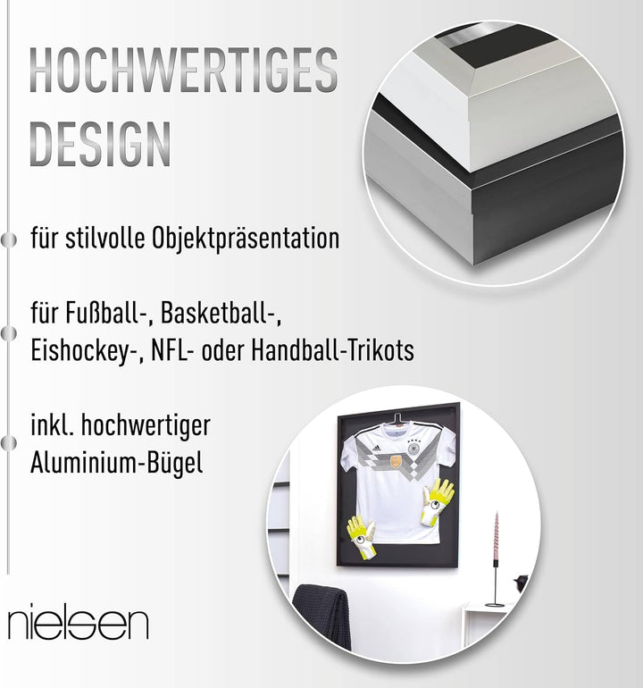 nielsen Trikotrahmen, 70 x 90 cm - Floatglas, Aluminium, Schwarz matt, Objektrahmen zum Aufhängen im