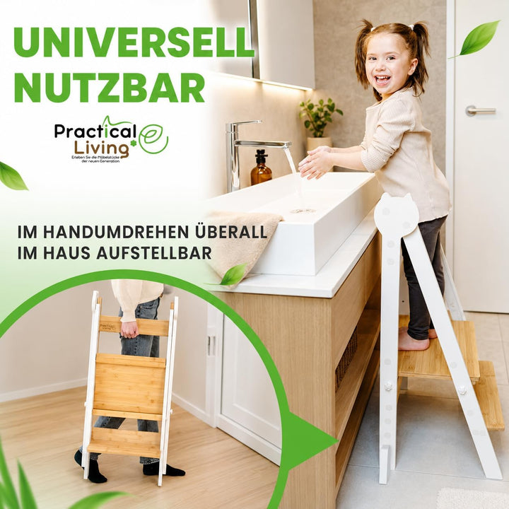 Lernturm Montessori Platzsparend und höhenverstellbar aus Bambus mit Kippschutz für Kinder ab 1 Jahr
