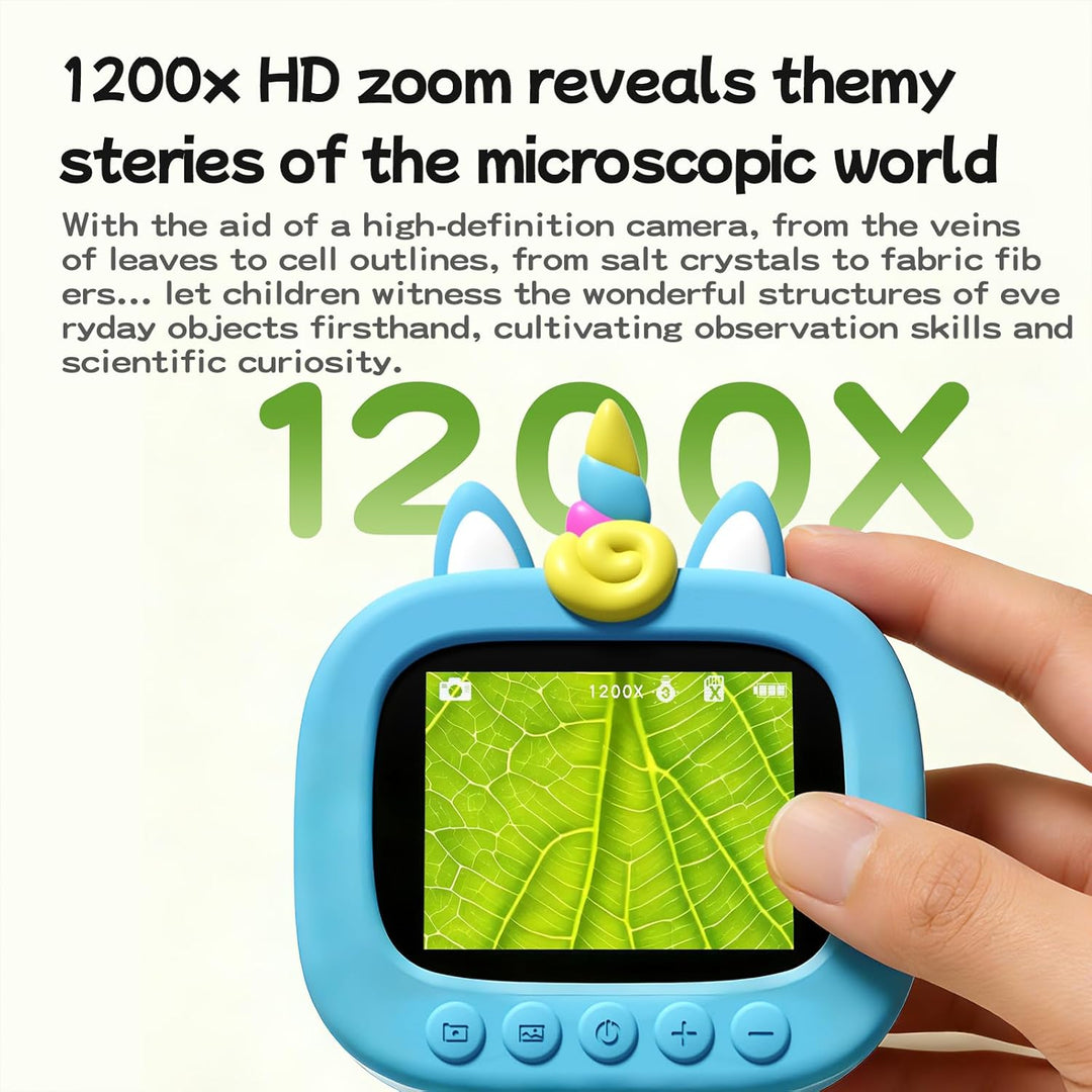 1200X Mikroskop für Kinder: Kinder Mikroskop mit 2,4-Zoll-HD-IPS-Display und 9 LED-Leuchten, Geschen