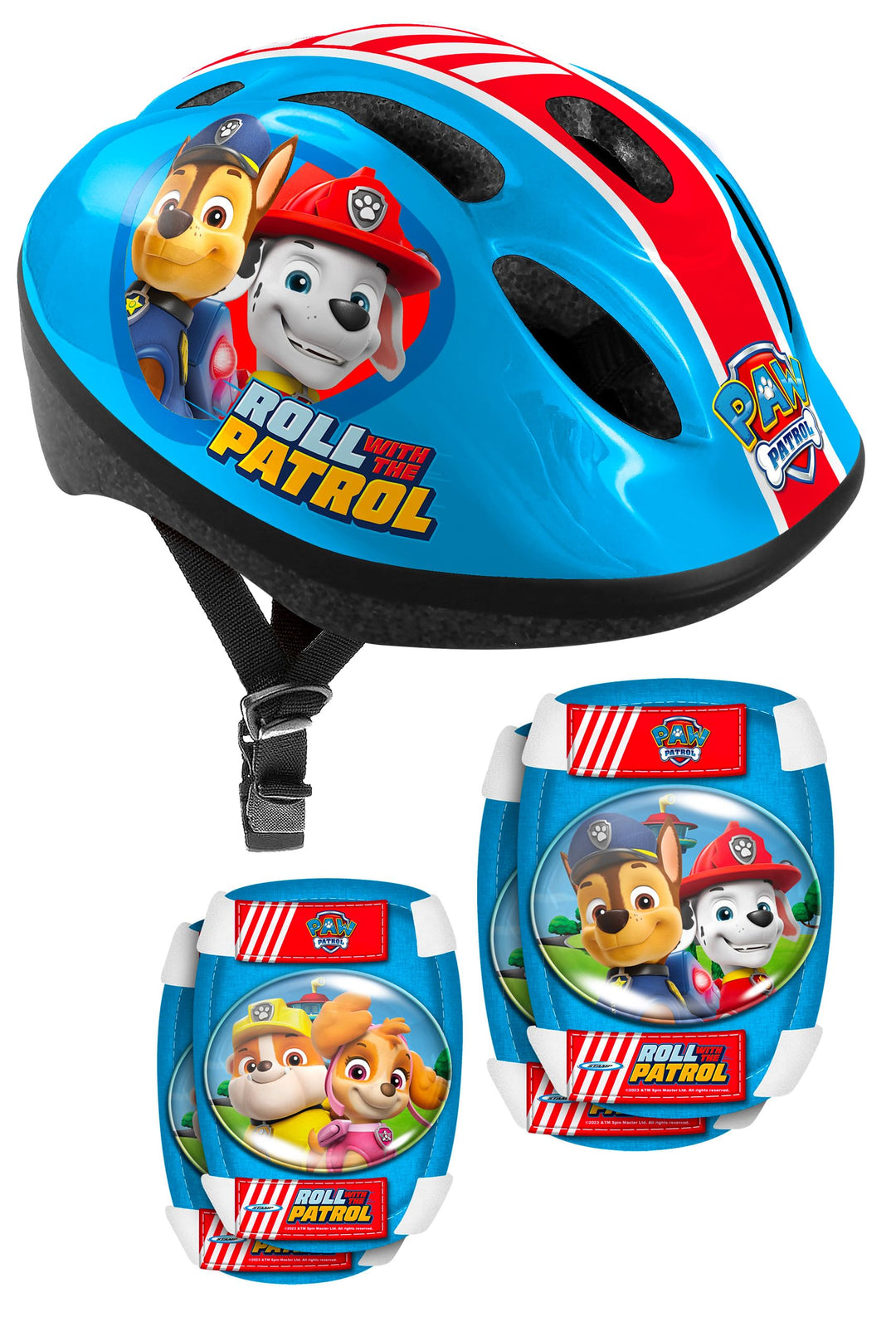 STAMP Unisex-Youth Helmet + Elbow &amp; Knee Pads PAW Patrol, RED-Yellow-Blue, S PAW PATROL RED-YELLOW-B