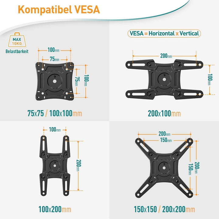 ELIVED Monitor & TV Deckenhalterung Klappbar für die meisten 14-42 Zoll Fernseher bis zu 10KG, max.