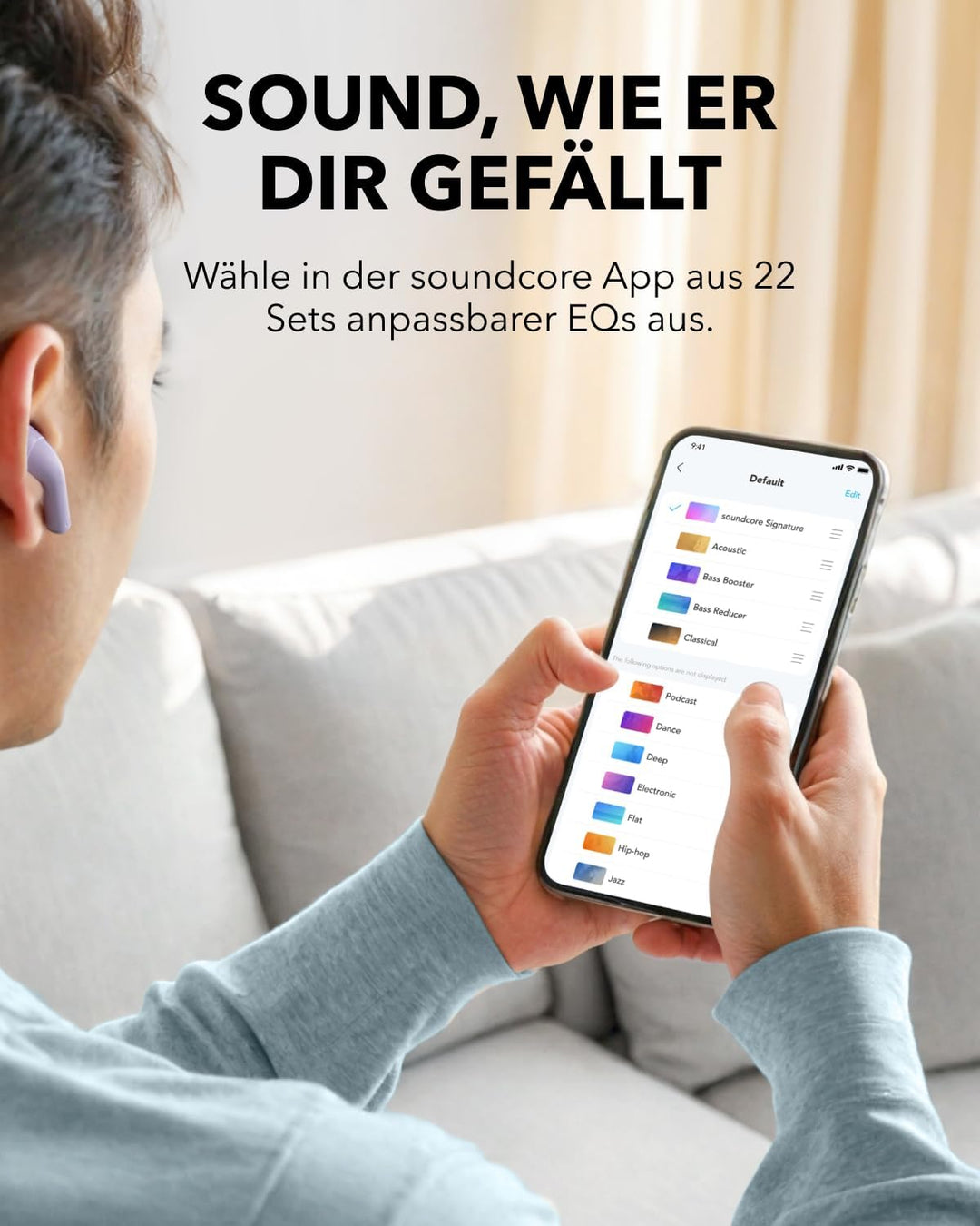 oundcore K20i von Anker, Semi-In-Ear Earbuds, Bluetooth Wireless, 36h Spielzeit, Schnell-Laden, klar