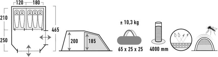 High Peak x Zelt, Hellgrau-dunkelgrau-grün, Einheitsgrösse