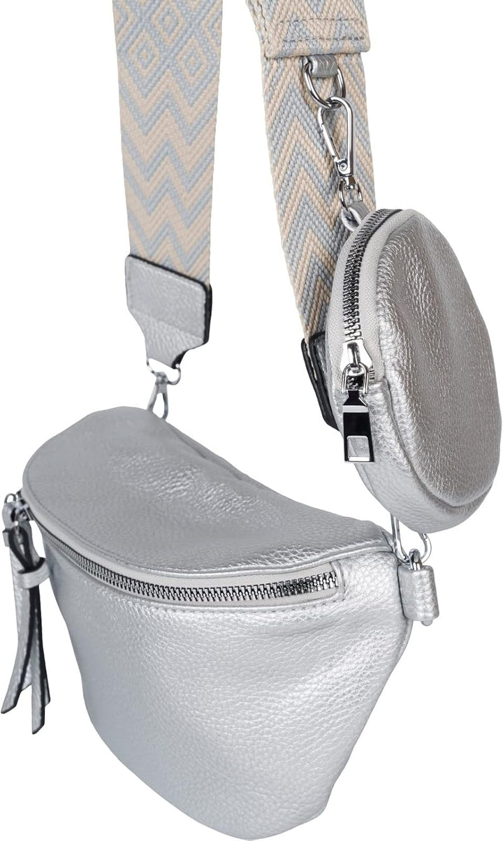 styleBREAKER Damen Halbmond Crossbody Schultertaschen Set 2-Teilig, Schultergurt mit Zick-Zack Raute