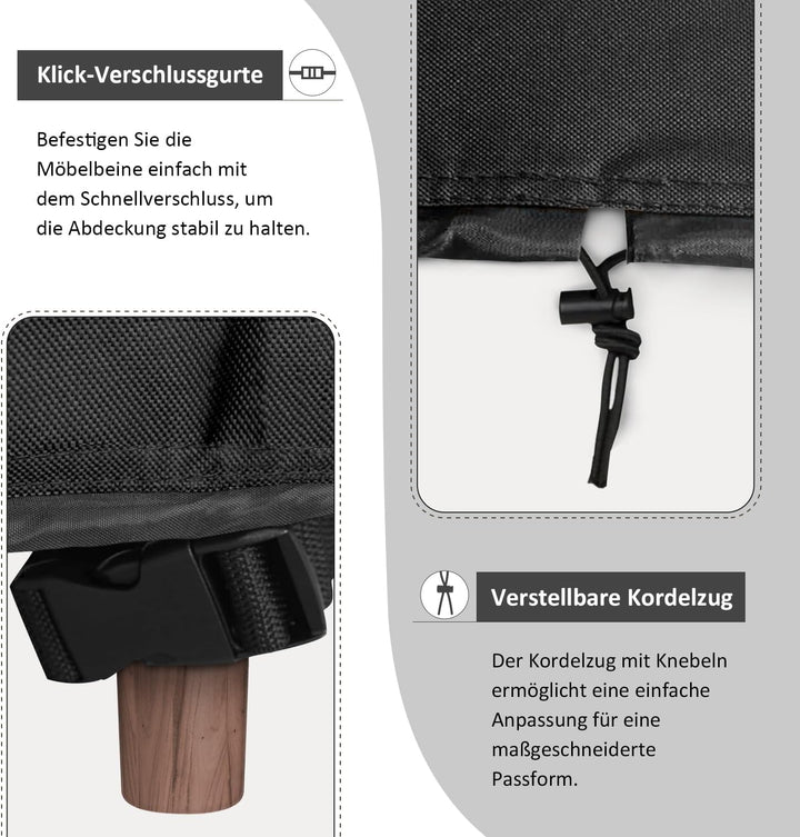 Dokon Abdeckung für Gartenmöbel Wasserdicht, 200x160x74cm, Gartentisch Schutzhülle mit Belüftungsöff