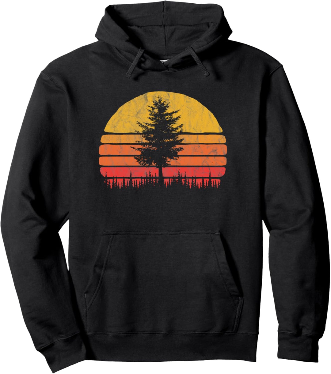 Retro Sun Minimalist Pine Tree Vintage Graphic Pullover Hoodie