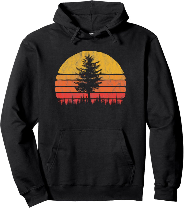 Retro Sun Minimalist Pine Tree Vintage Graphic Pullover Hoodie