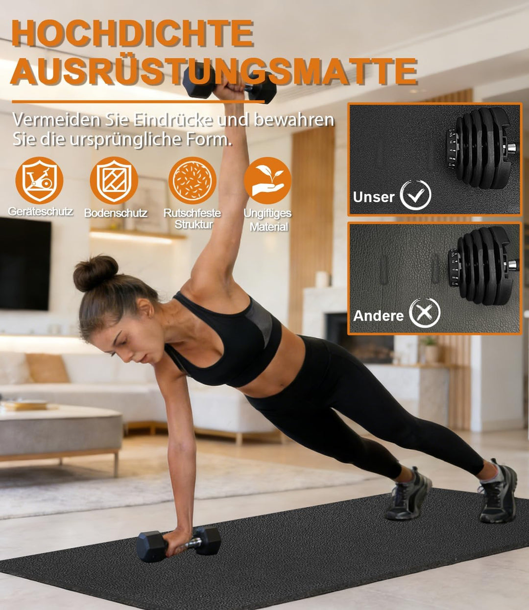 Faltbare Bodenschutzmatte Fitness Unterlegmatte für Fitnessgeräte, 140cmx65cm/160x75cm/180x80cm,6mm