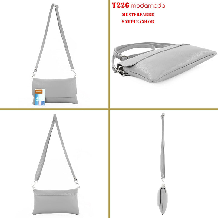 modamoda de - T226 - ital. Leder Clutch Umhängetasche Klein Small Signalrot, Signalrot