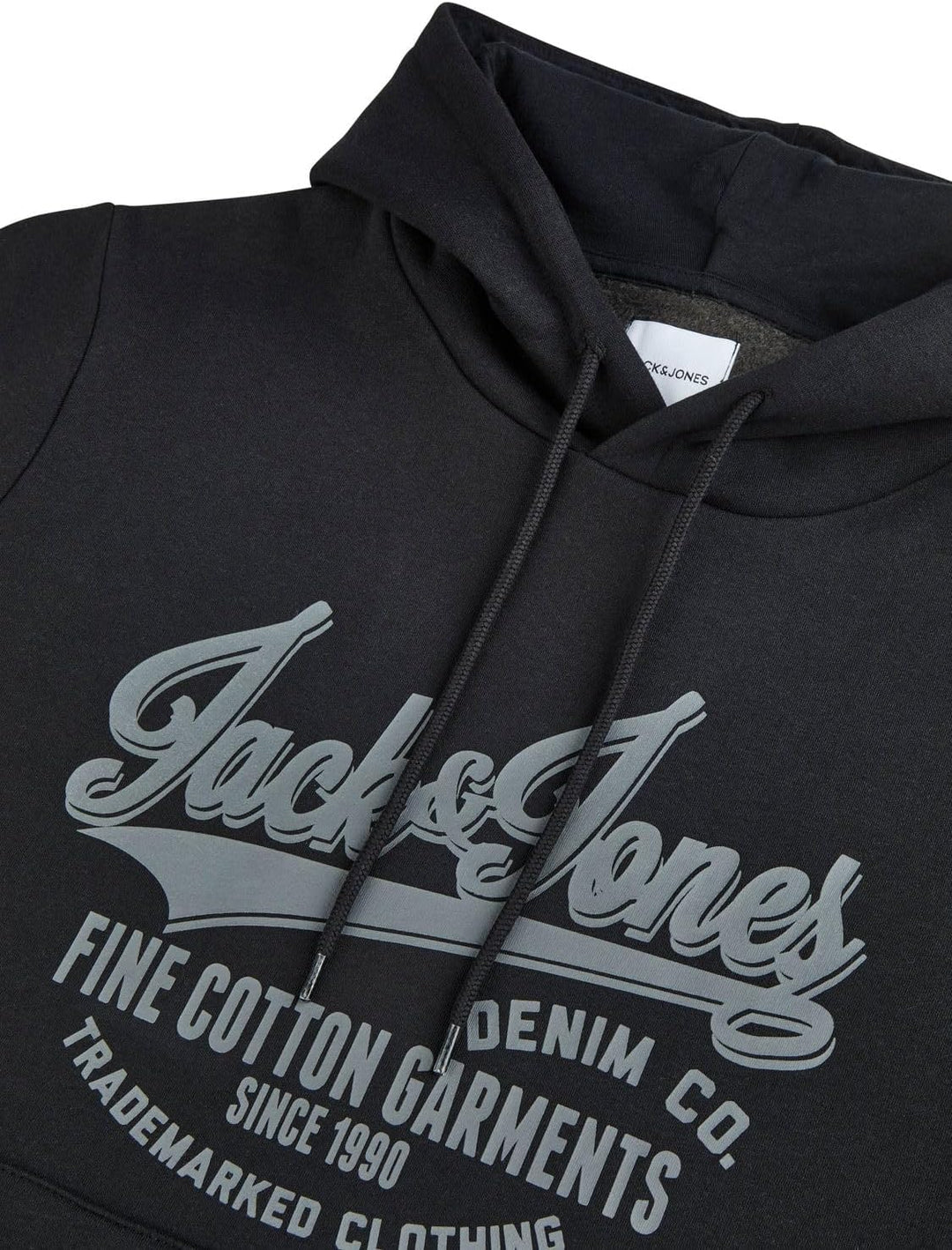 JACK & JONES Hoodie Herren Regular Fit JJEADRIAN Kapuzenpullover Pullover Sweater Print Schwarz Grau