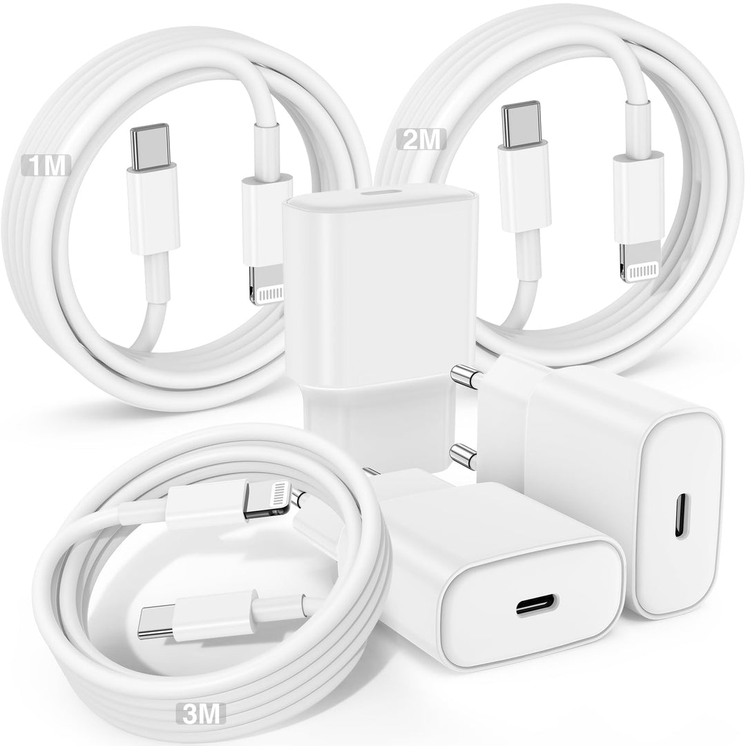 20W Ladegerät USB C für iPhone 14 13 12 11 SE Pro/Pro Max/Plus, Schnellladegerät& 1+2+3M Ladekabel S