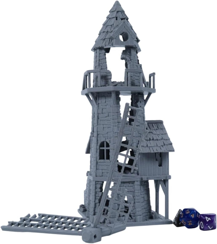 Mittelalterliche Mühlenruine – Tabletop-Gelände aus grauem Stein im 28mm-Massstab für RPGs und Warga