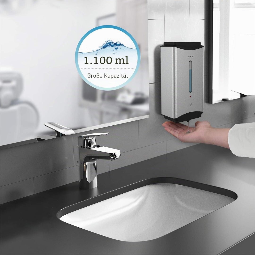 AIKE Seifenspender Automatischer Edelstahl, 1100 ml Kommerzieller Seifenspender Wandmontage mit Sich