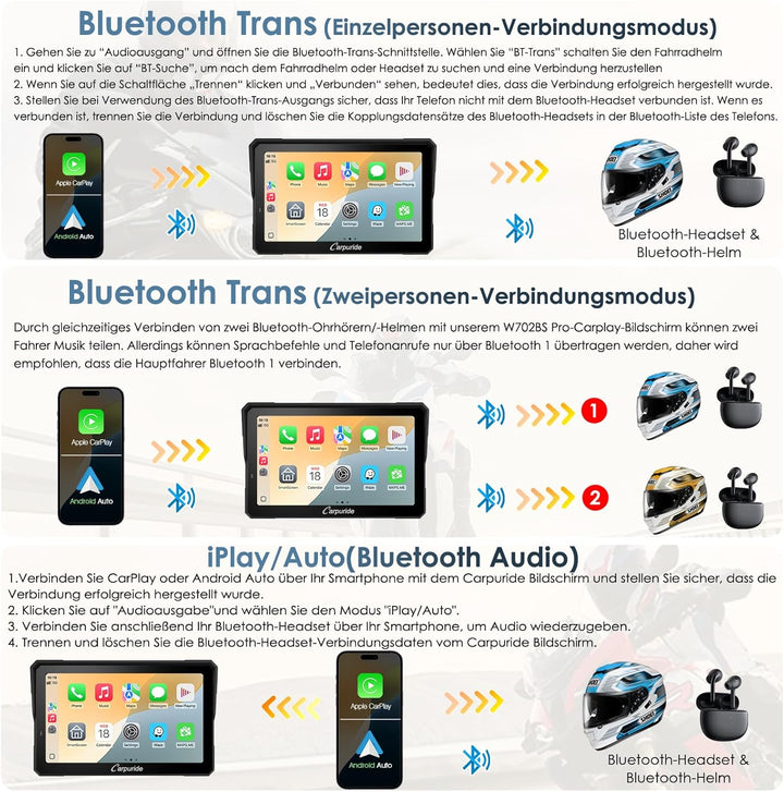 Carpuride W702T Pro Motorrad Carplay Bildschirm mit TPMS System, Kabellos CarPlay & Android Auto, Tr