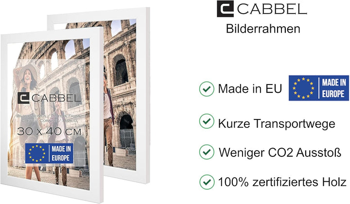 CABBEL Doppelpack (2er Set) Bilderrahmen 30x40 cm, Weiss, stabiles MDF-Holz Rahmen, bruchsicherem Pl