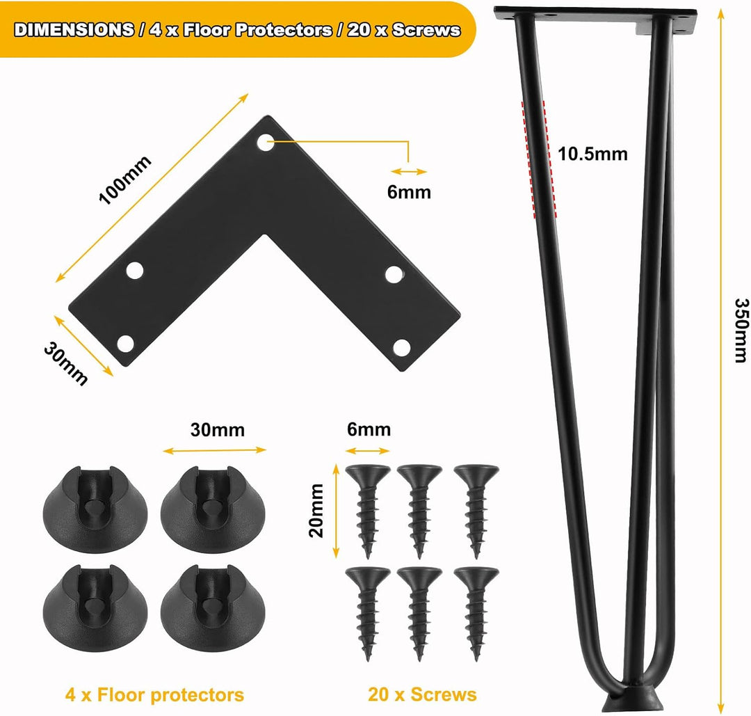 Knpwer 4 Stück Haarnadel Tischbein 35 cm,3 Stangen Haarnadel Füsse,DIY Black Hairpin Couchtisch Bein