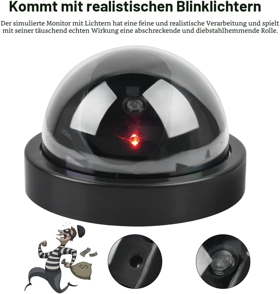 DODUOS 4 Stück Dummy Sicherheits Dome Kameras, Attrappe Kamera CCTV Dummy Überwachungskamera mit Rot