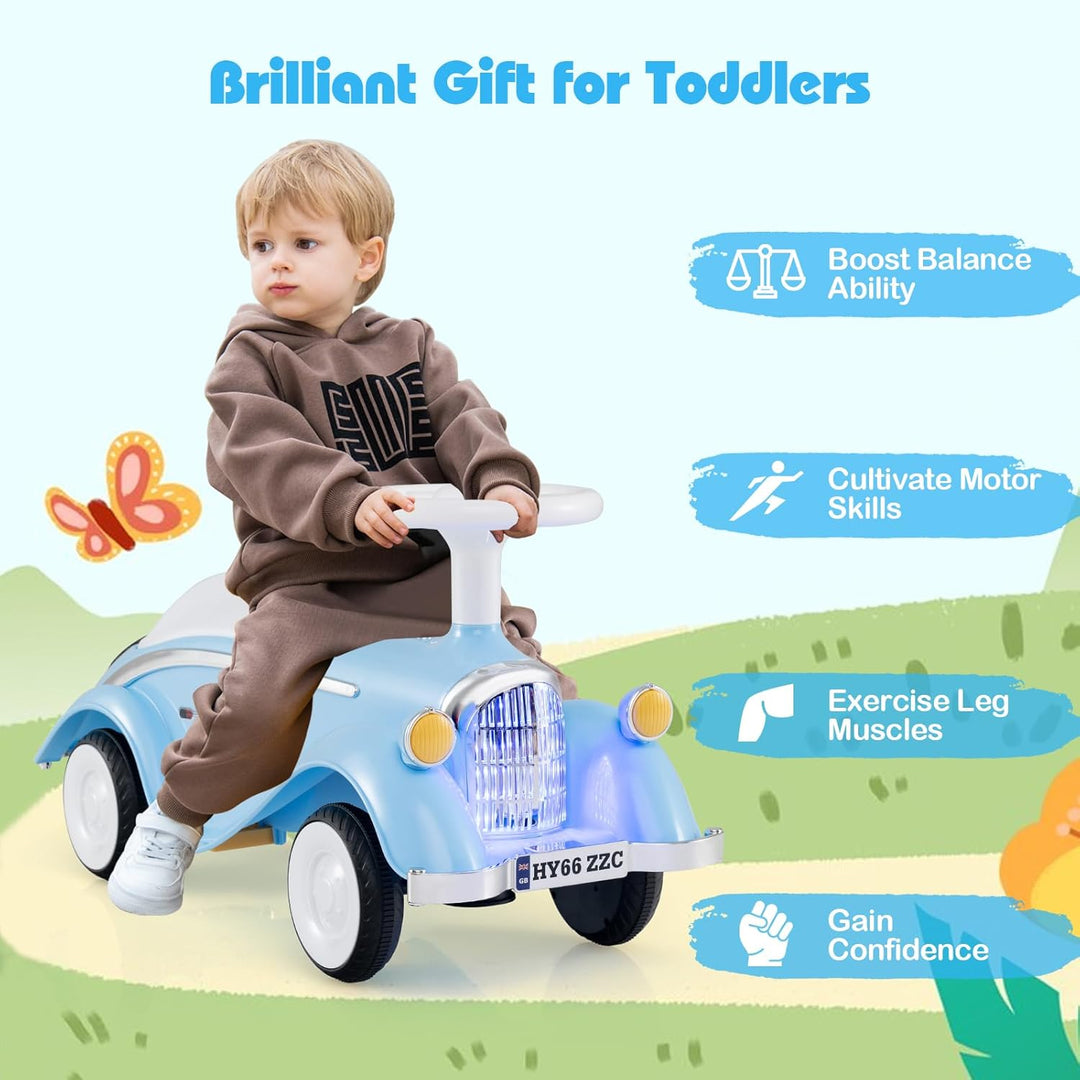 GOPLUS Kinder Rutschauto, Retro Classic Schiebeauto, Kinder Rutschfahrzeug mit Lenkrad, Hupe, LED-Sc