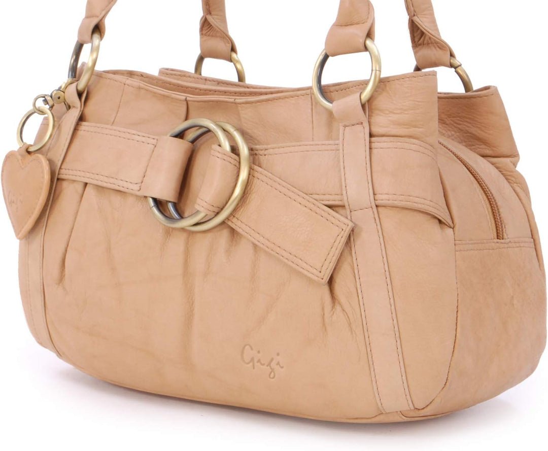 Gigi - Damen Leder Henkeltasche - Handtasche Klein/Mittelgross - mit Herz Schlüsselring - Othello 44