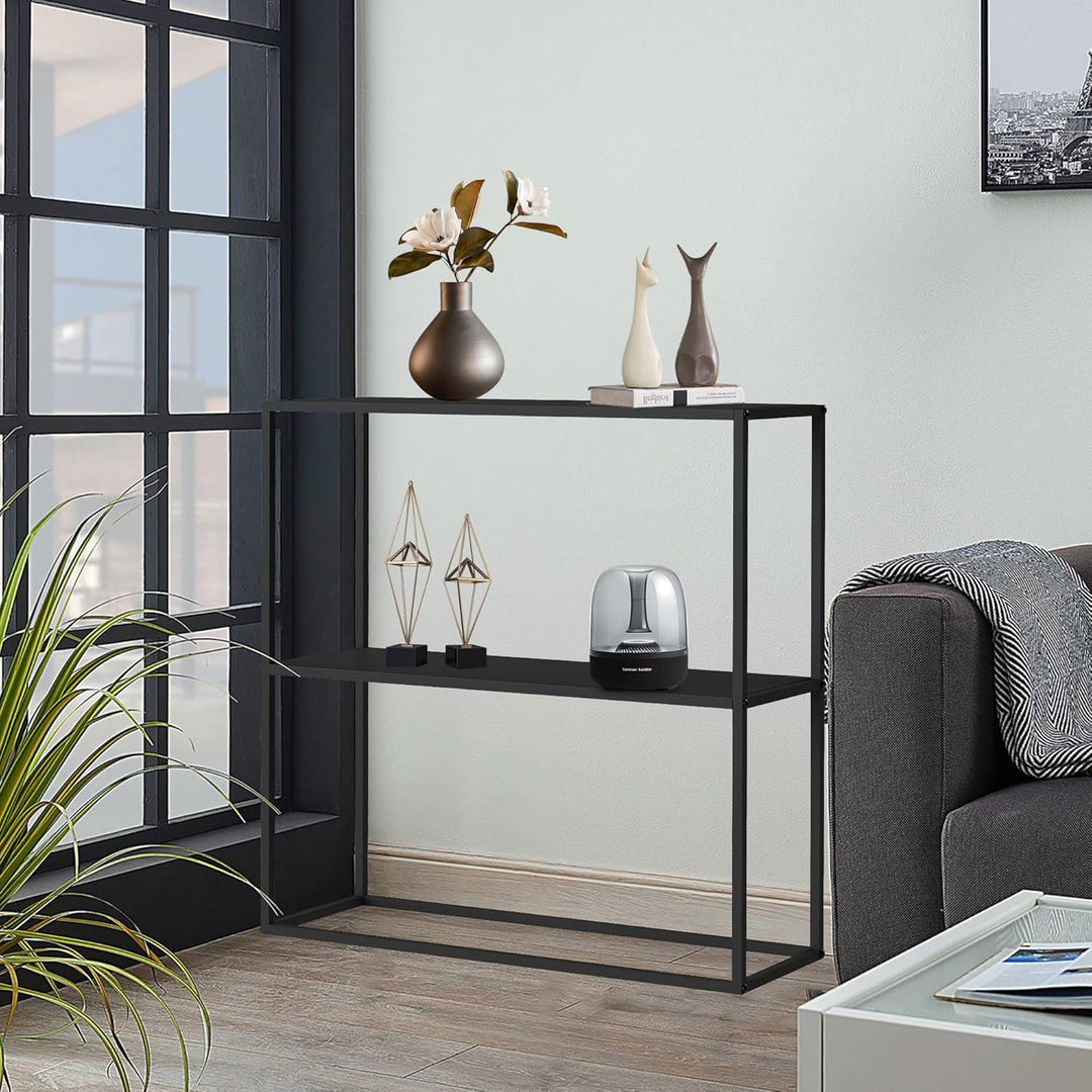 DanDiBo Konsolentisch Metall Schwarz Schmal mit 2 Ebenen Modern 80x80x25 cm Regal Stehend Standregal