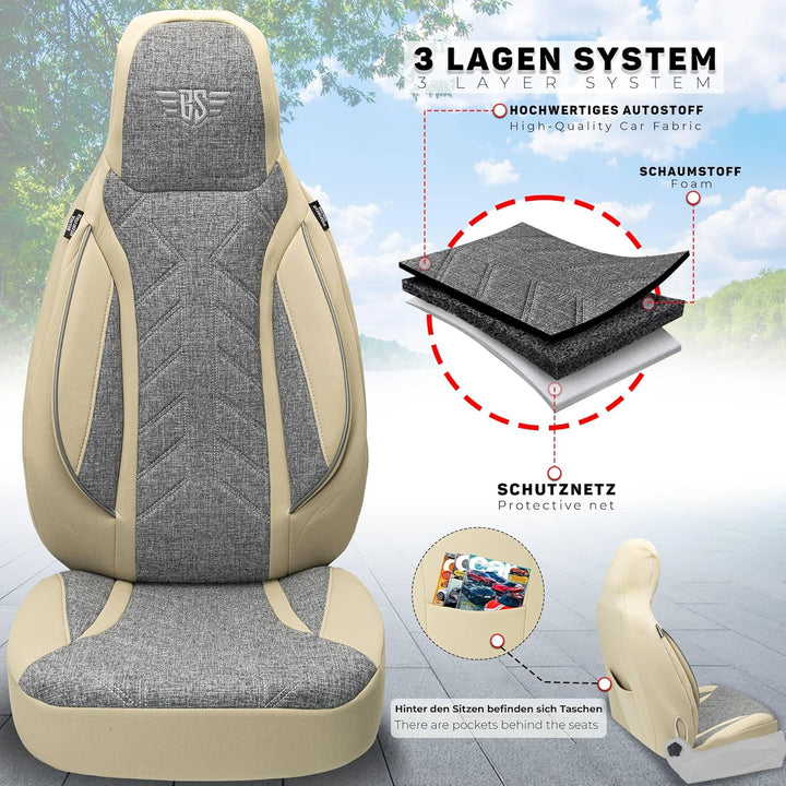 BREMER SITZBEZÜGE Mass Sitzbezüge Schonbezüge für VW Touran 2 PLKT209 PLKT209 - Grau/Beige Touran 2,