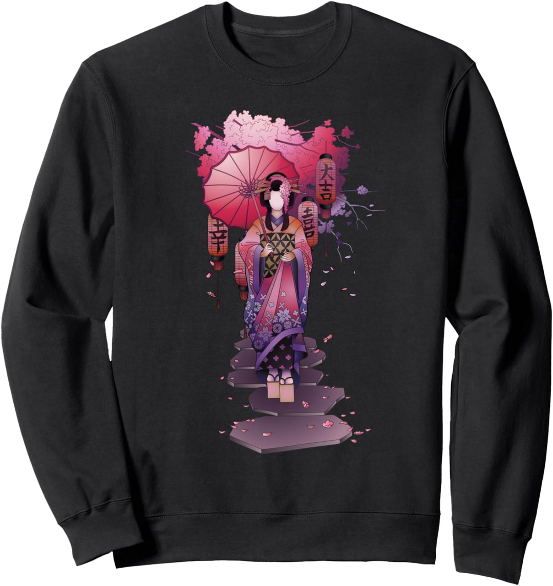 Japanisches Kawaii Geisha-Mädchen in Kimono-Japan-Kunst Sweatshirt