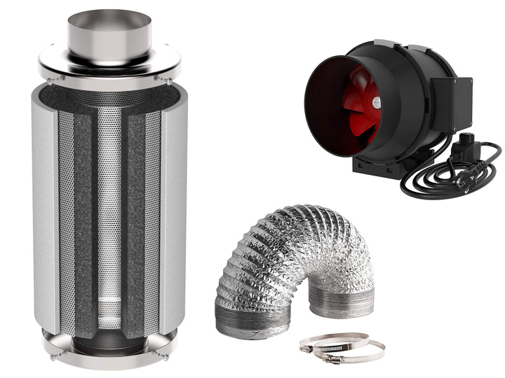 Klima Set mit regelbarem Lüfter: 580 m³/h + Aktivkohlefilter 850 m³/h 150x500 mm + 10 m Schlauch 700