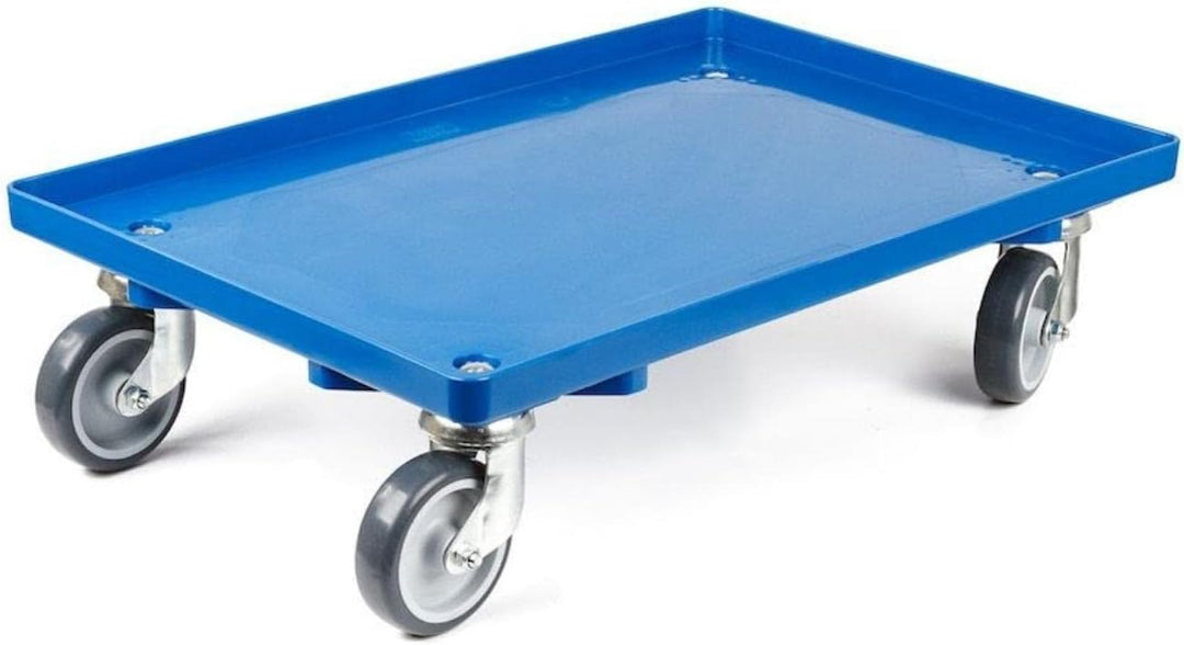 SparSet 2X Transportroller für Euroboxen 60x40cm mit Gummiräder blau | Geschlossenes Deck | 4 Lenkro
