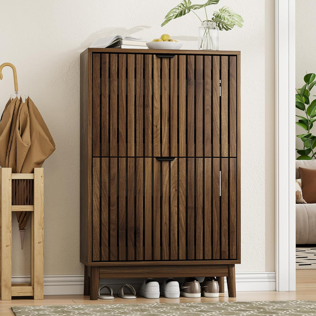 Schuhschrank, Schuhschrank für den Eingangsbereich, mit 2 Klappschubladen, schmaler Schuh-Organizer