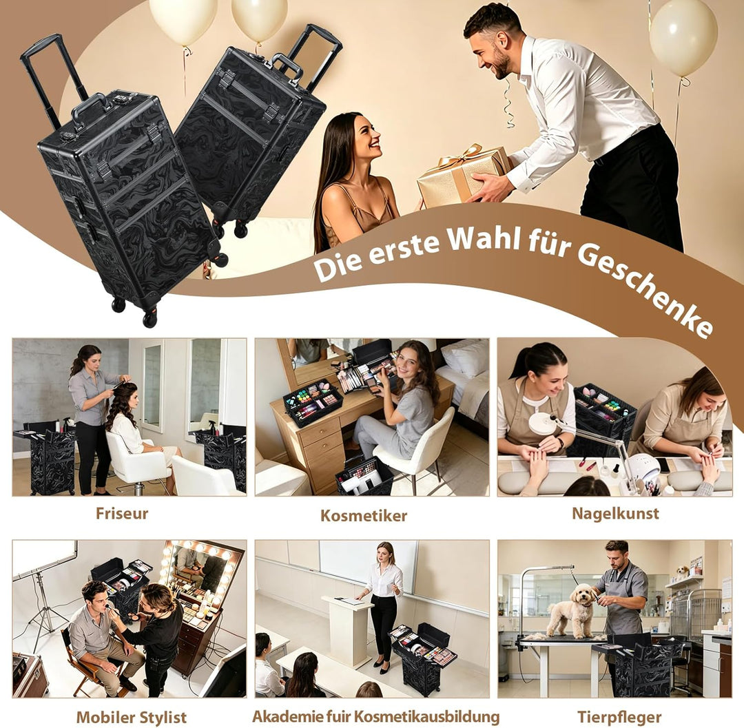 Kosmetik Trolley 3-in-1 Make up Koffer Kosmetikkoffer Trolley Schminkkoffer Gross Friseurkoffer mit