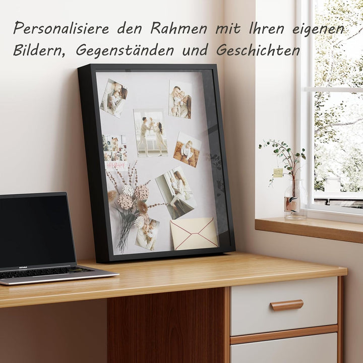 Muzilife 3D Bilderrahmen zum Befüllen Schwarz 40x50 cm, Holz Rahmen Objektrahmen Shadow Box mit Glas