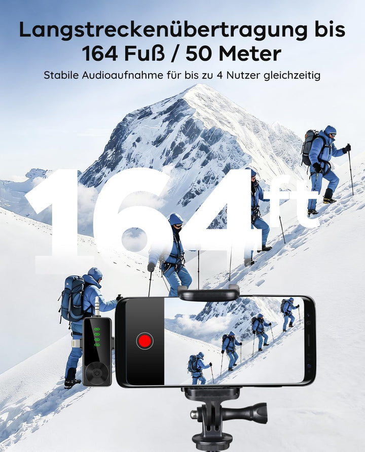 4er-Set kabelloses Lavalier Mikrofon für iPhone und Android-Handy | Mini Ansteckmikrofon mit Rauschu